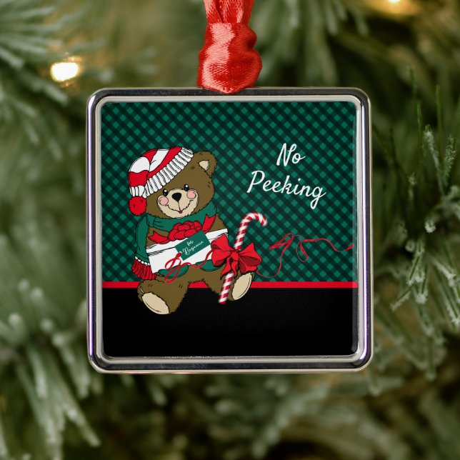Weihnachtsbär Kariert Personalisiert Ornament Aus Metall (Baum)