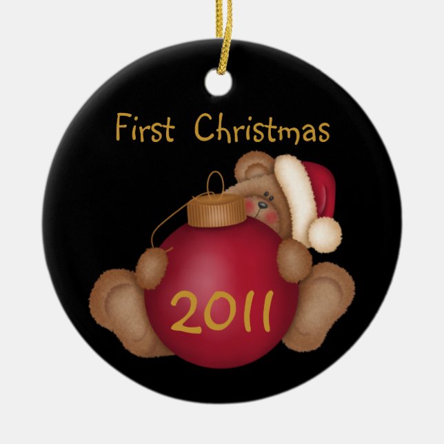 Weihnachtsbär Maßgeschneidert 1. Weihnachtsdekorat Keramik Ornament (Vorne)