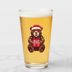 Weihnachtsbär mit Geschenk und Licht Glas