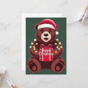 Weihnachtsbär mit Geschenk und Lichtern Einladung