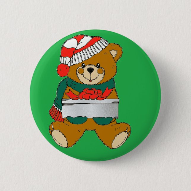 Weihnachtsbär mit Geschenkboxen Button (Vorderseite)