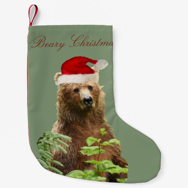 Weihnachtsbär mit Grizzlybär Kleiner Weihnachtsstrumpf (Vorderseite)