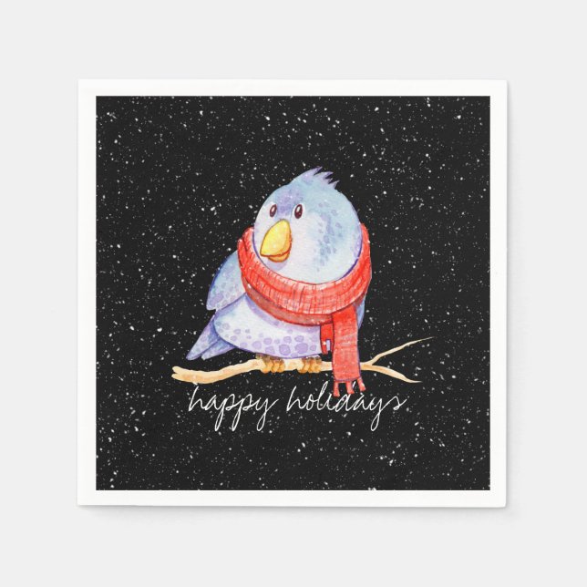 Weihnachtsbär mit Scara In Schneeflocken Serviette (Vorderseite)
