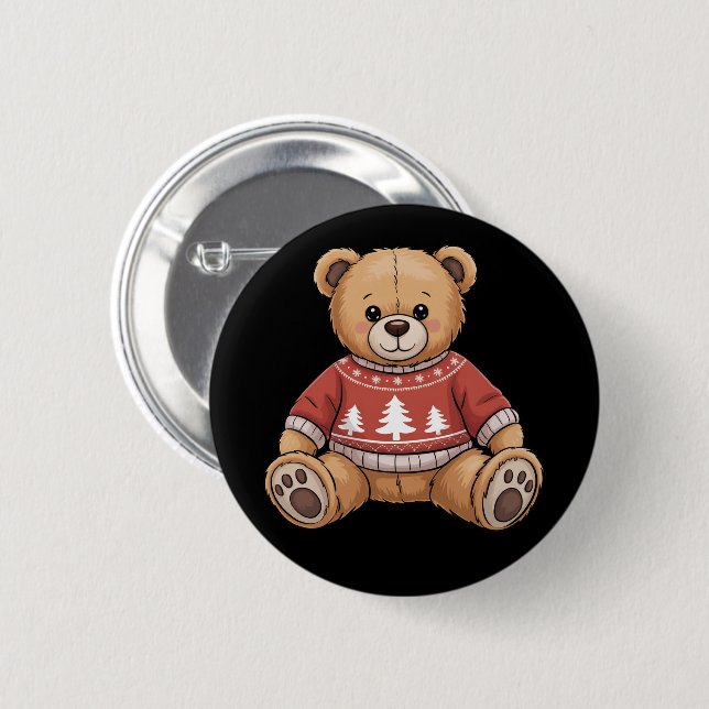Weihnachtsbär Niedlicher Weihnachtsgeschenk Button (Vorne & Hinten)