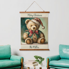 Weihnachtsbär personalisiert wandteppich mit holzrahmen