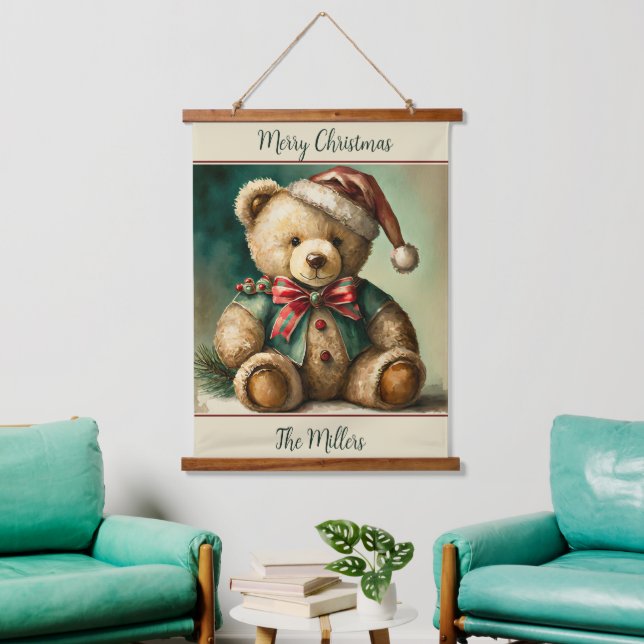 Weihnachtsbär personalisiert wandteppich mit holzrahmen (Wohnzimmer)