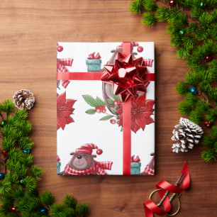 Weihnachtsbär & Poinsettie  Geschenkpapier