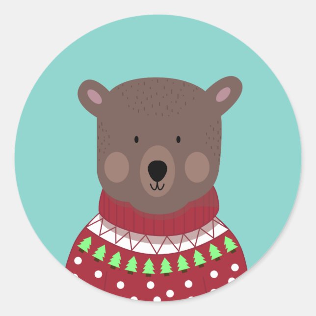 Weihnachtsbär Runder Aufkleber (Vorderseite)