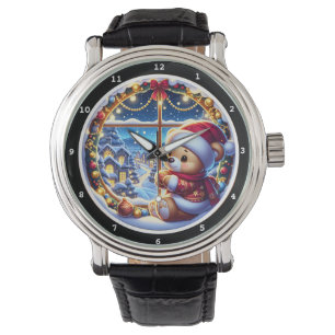 Weihnachtsbär schaut aus dem Fenster auf das schne Armbanduhr