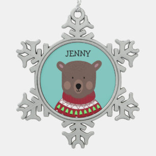 Weihnachtsbär Schneeflocken Zinn-Ornament