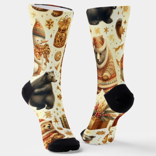 Weihnachtsbär Socken (Gewinkelt)