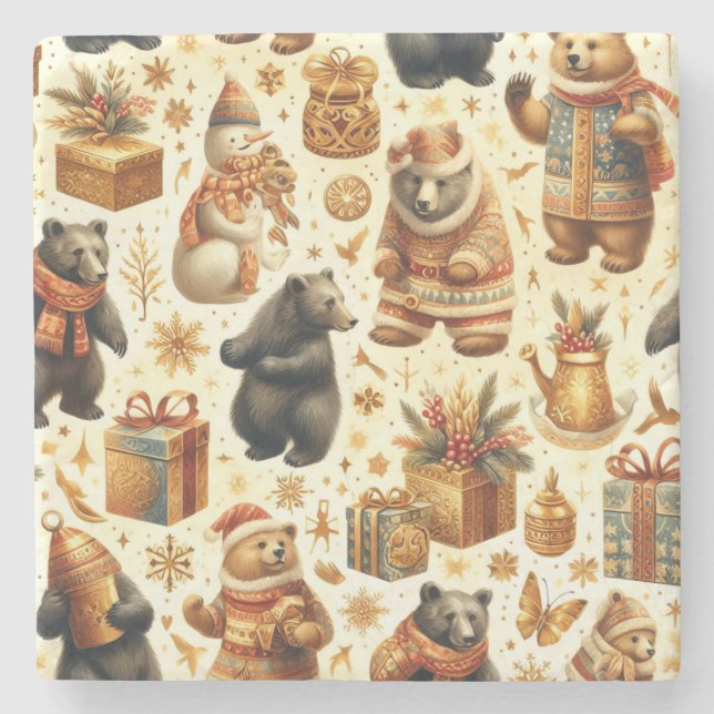 Weihnachtsbär Steinuntersetzer (Vorderseite)