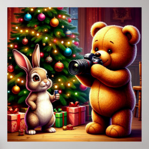Weihnachtsbär und -kaninchen Wanddekoration für Ki Poster