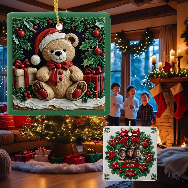 Weihnachtsbär und Präsentationen individuell anpas Keramikornament (Von Creator hochgeladen)