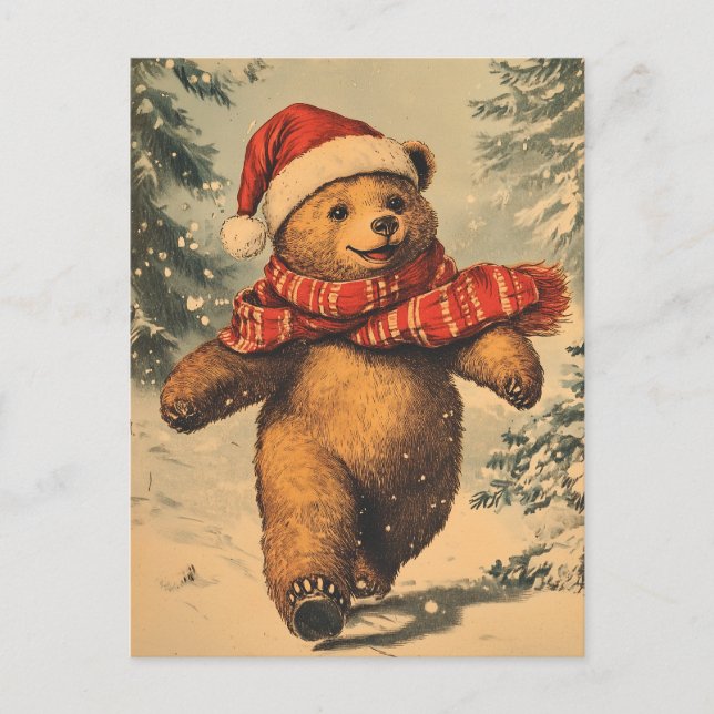 Weihnachtsbär Vintag Postkarte (Vorderseite)