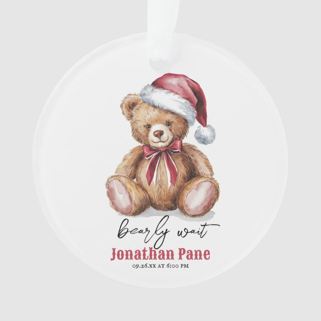 Weihnachtsbär Wasserfarbe Bearly Wait Baby Dusche Ornament (Vorderseite)