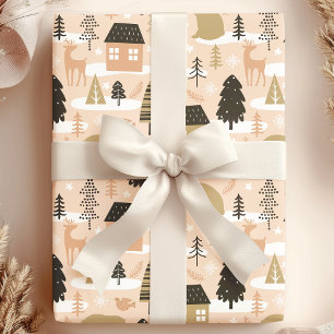 Weihnachtsbärdorf Rosa Schwarz Gold Modern Geschenkpapier