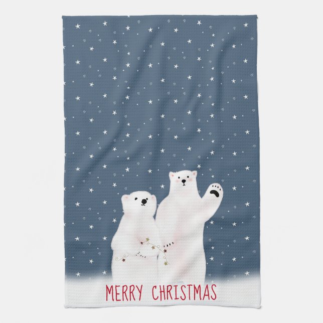 Weihnachtsbären auf den Sternen Küchentuch (Vertikal)