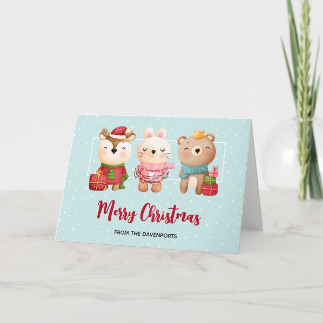 Weihnachtsbären und Kaninchen Karte (Vorderseite)