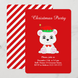 Weihnachtsbärenelf auf Roter Party Einladung