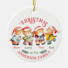 Weihnachtsbärenfamilie mit 4 Namen Keramik Ornament