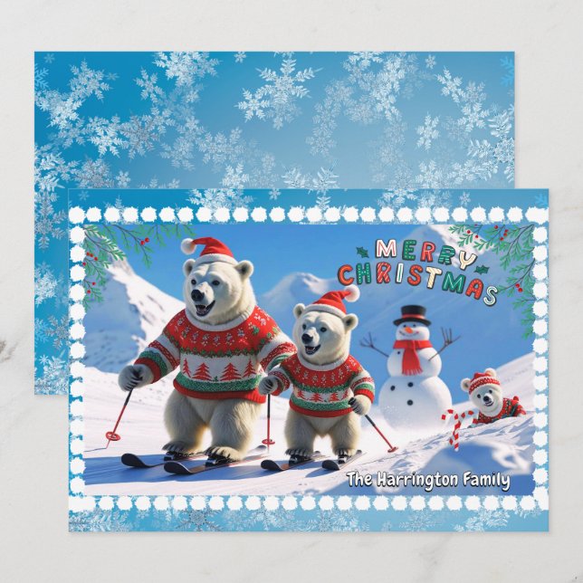 Weihnachtsbärenfamilie Personalisiert Feiertagskarte (Vorne/Hinten)