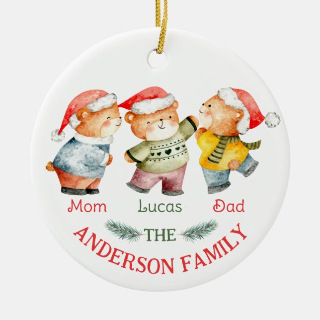 Weihnachtsbärenfamilien niedlich keramik ornament (Vorne)