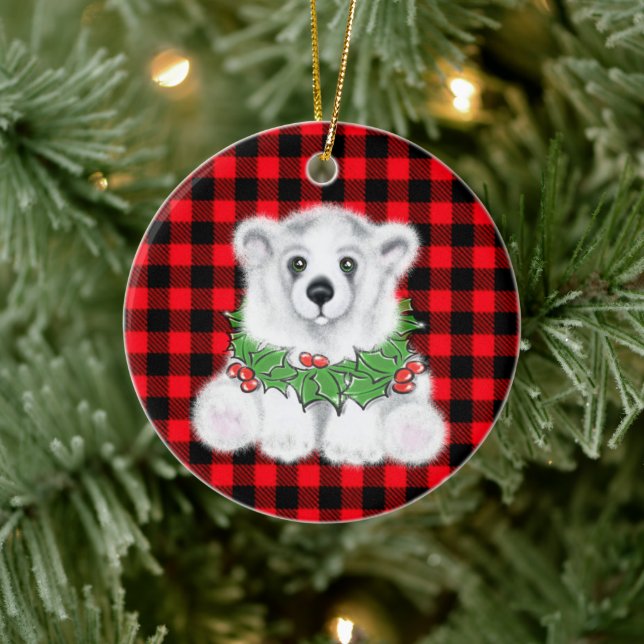Weihnachtsbärenkuchen, Holly-Beeren-Kranz Keramik Ornament (Baum)