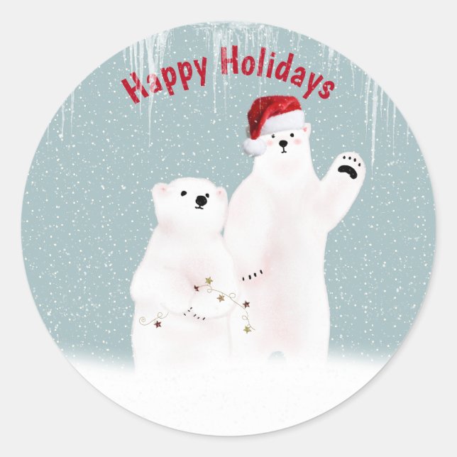 Weihnachtsbärenkupplung mit Schneeflocken Runder Aufkleber (Vorderseite)