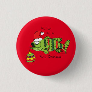 Weihnachtsbarsch Fischen Niedlicher Cartoon Button
