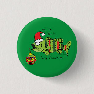 Weihnachtsbarsch Fischen Niedlicher Cartoon Button