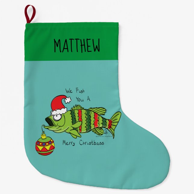 Weihnachtsbarsch Fischen Niedlicher Cartoon Großer Weihnachtsstrumpf (Vorderseite)
