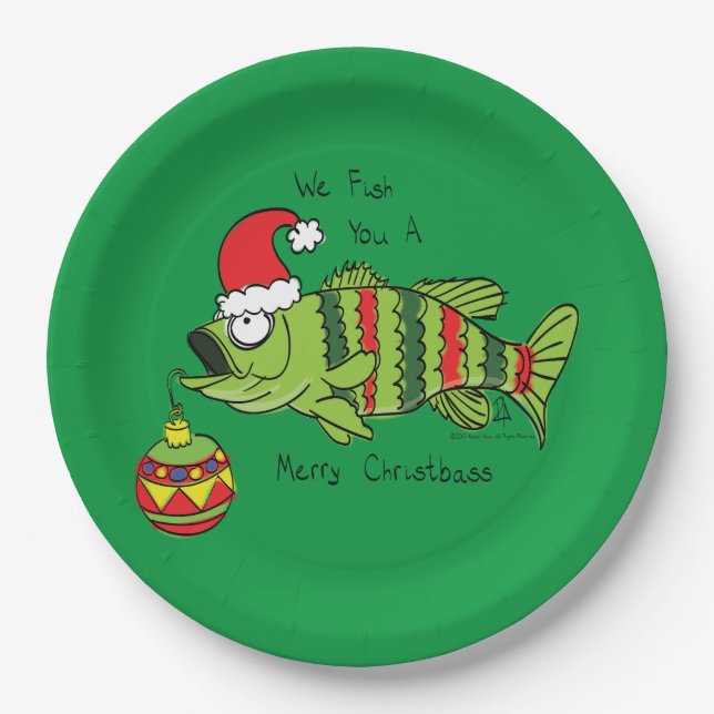 Weihnachtsbarsch Fischen Niedlicher Cartoon Pappteller (Vorderseite)