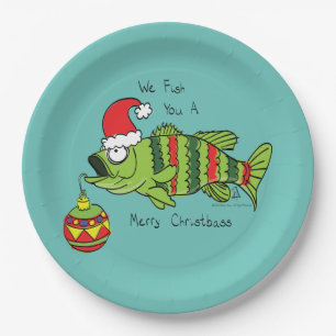 Weihnachtsbarsch Fischen Niedlicher Cartoon Pappteller