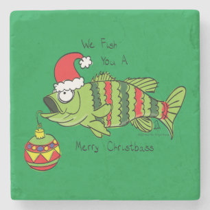 Weihnachtsbarsch Fischen Niedlicher Cartoon Steinuntersetzer