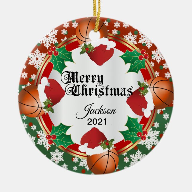 Weihnachtsbasketball-Design Keramik Ornament (Vorne)