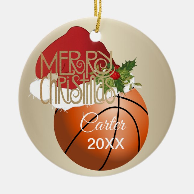 Weihnachtsbasketball Keramik Ornament (Vorne)
