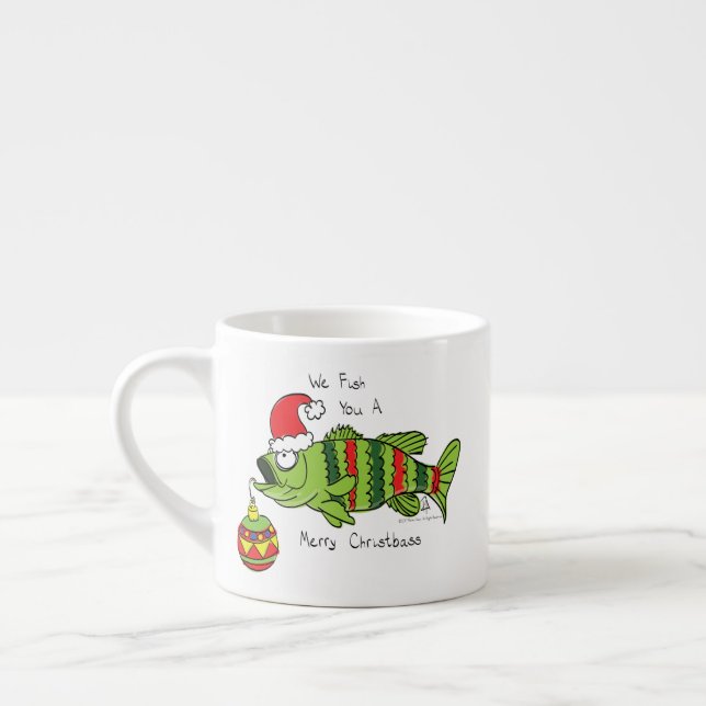 Weihnachtsbass Fischen Niedlicher Cartoon Espressotasse (Links)
