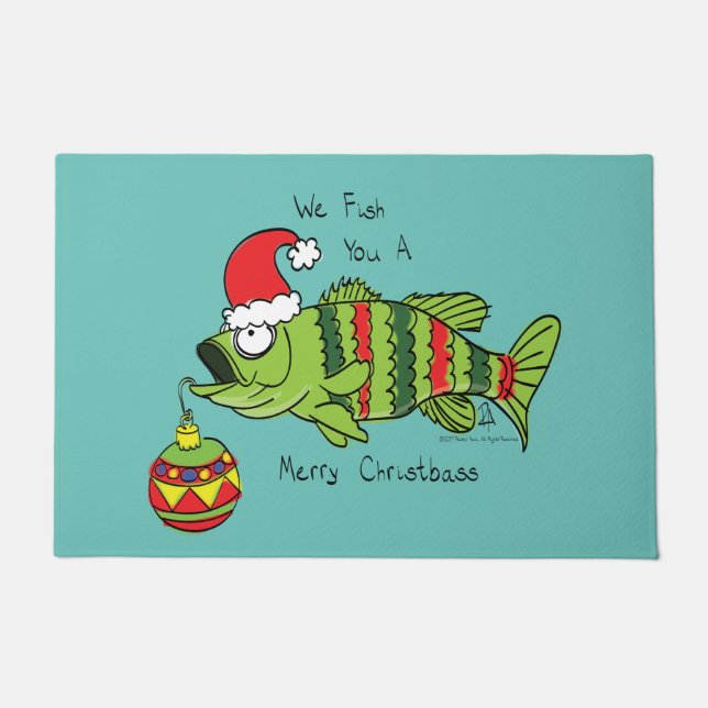 Weihnachtsbass Fischen Niedlicher Cartoon Fußmatte (Vorderseite)