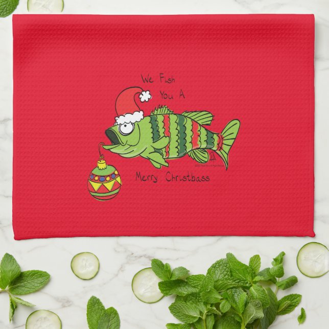 Weihnachtsbass Fischen Niedlicher Cartoon Geschirrtuch (Gefaltet)