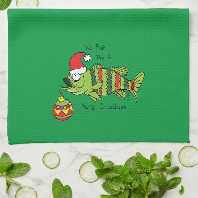 Weihnachtsbass Fischen Niedlicher Cartoon Geschirrtuch (Gefaltet)