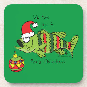Weihnachtsbass Fischen Niedlicher Cartoon Getränkeuntersetzer