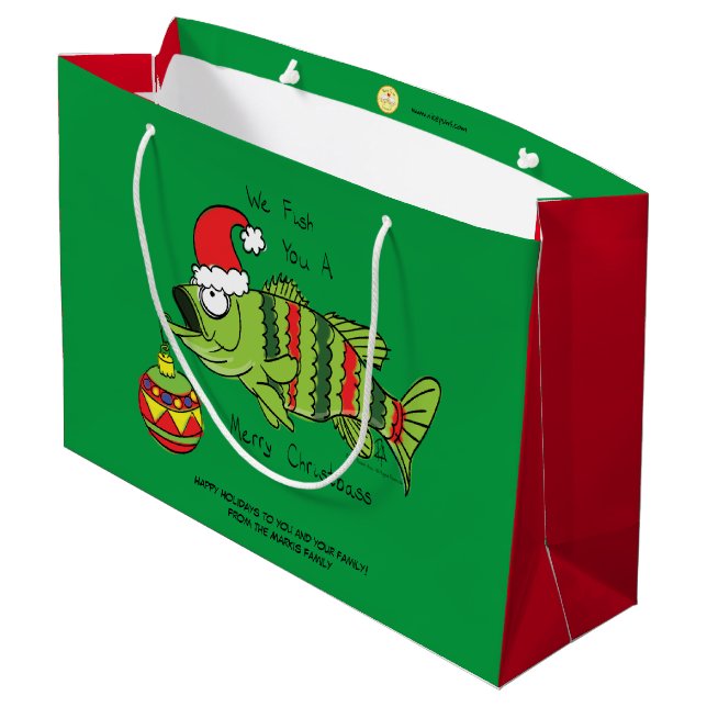 Weihnachtsbass Fischen Niedlicher Cartoon Große Geschenktüte (Rückseite Schrägansicht)