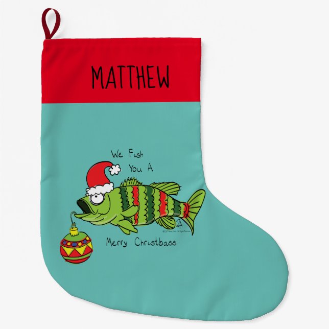 Weihnachtsbass Fischen Niedlicher Cartoon Großer Weihnachtsstrumpf (Vorderseite)