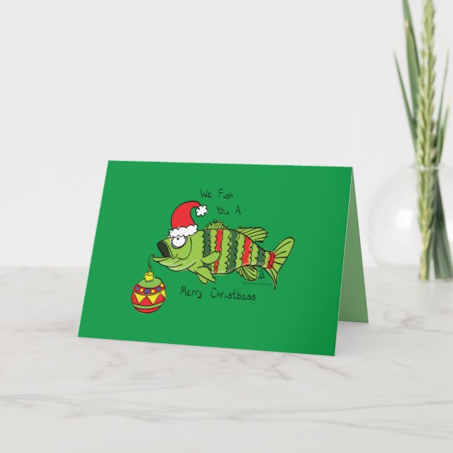Weihnachtsbass Fischen Niedlicher Cartoon Karte (Vorderseite)