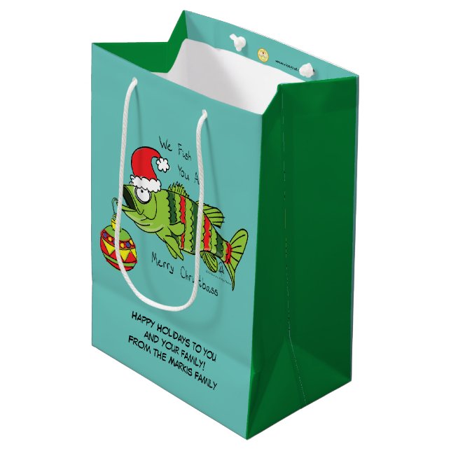 Weihnachtsbass Fischen Niedlicher Cartoon Mittlere Geschenktüte (Vorderseite Schrägansicht)
