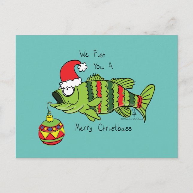 Weihnachtsbass Fischen Niedlicher Cartoon Postkarte (Vorderseite)