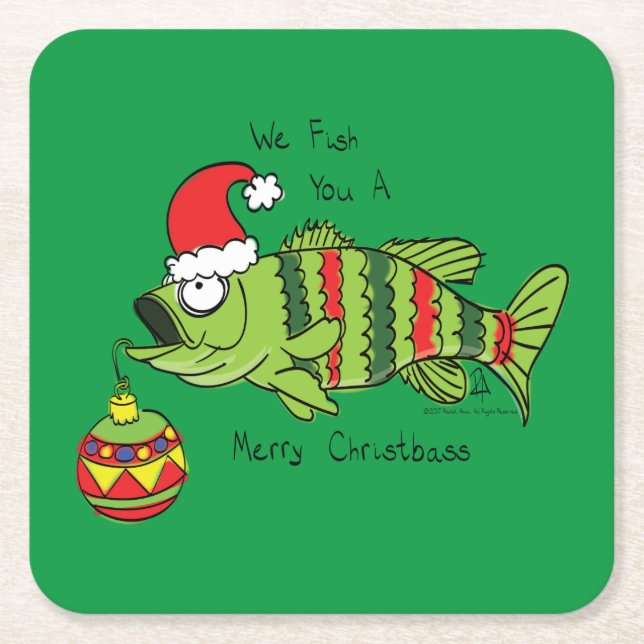 Weihnachtsbass Fischen Niedlicher Cartoon Rechteckiger Pappuntersetzer (Vorderseite)