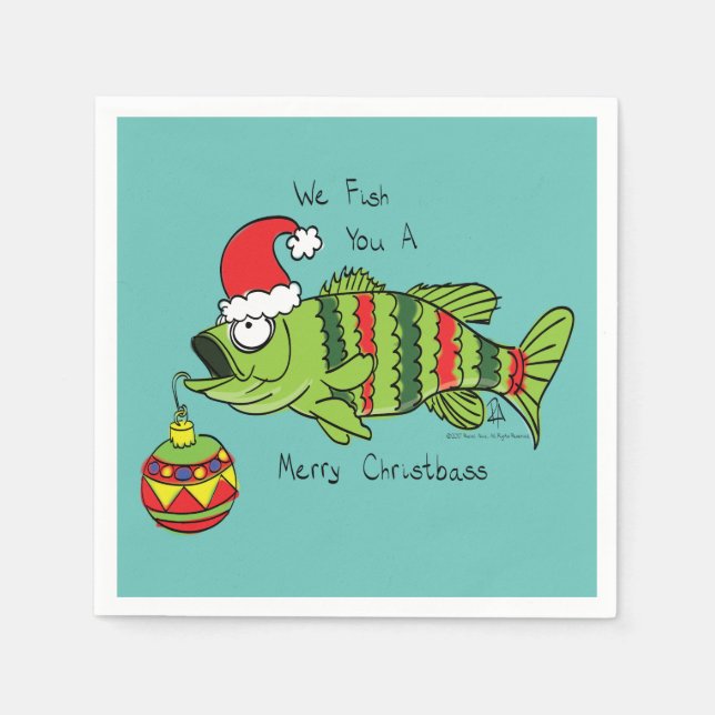 Weihnachtsbass Fischen Niedlicher Cartoon Serviette (Vorderseite)