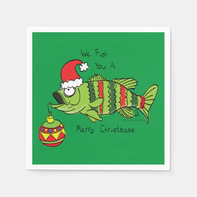 Weihnachtsbass Fischen Niedlicher Cartoon Serviette (Vorderseite)
